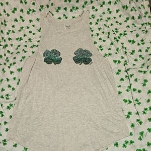 Women's Gray Tank Top with Green Shamrock Design